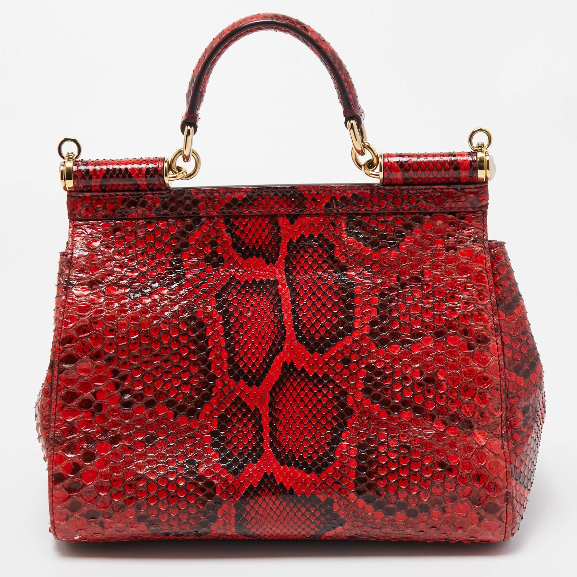 Dolce and Gabbana Red/Black Python Medium Miss Sicily Top Handle Bag 9