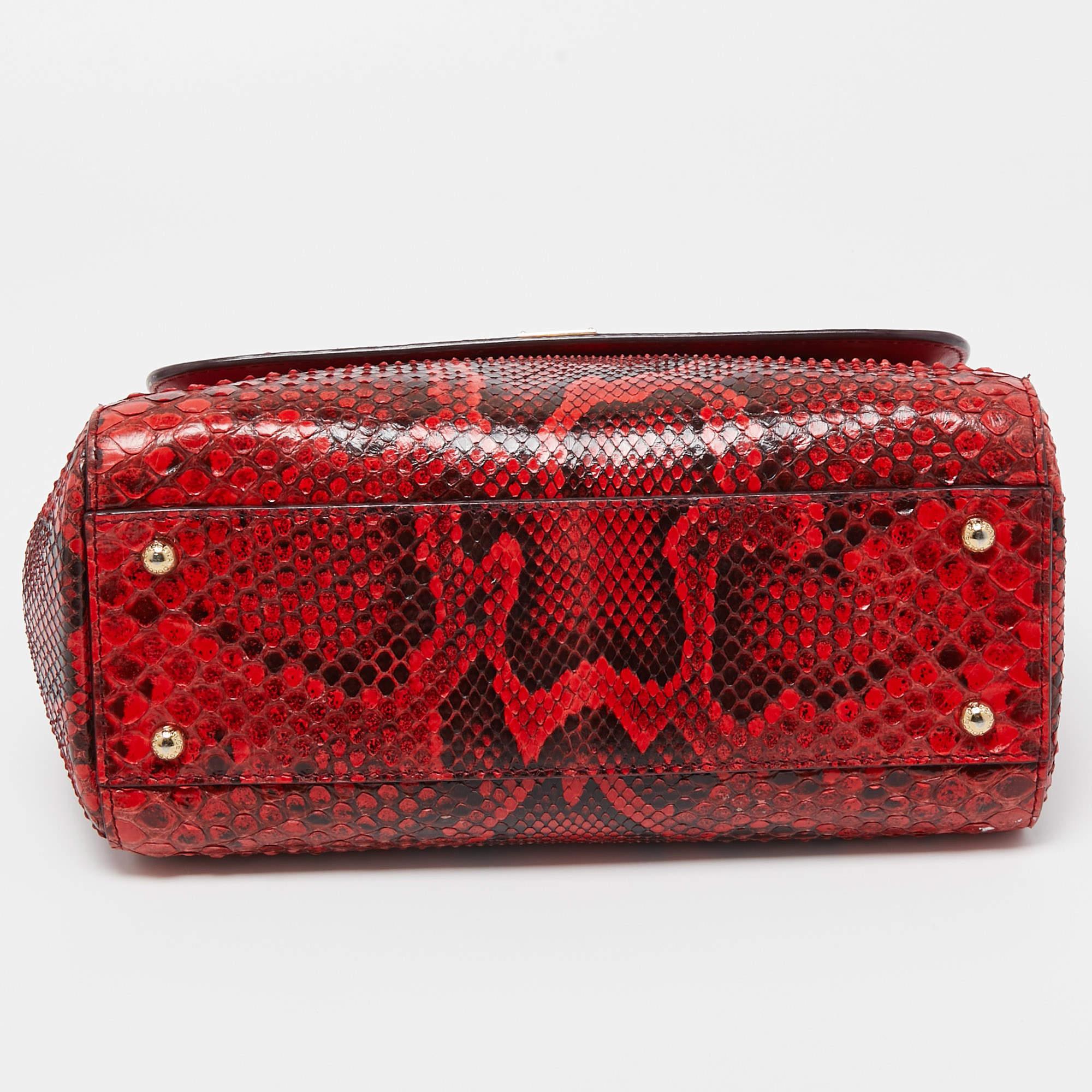 Dolce and Gabbana Red/Black Python Medium Miss Sicily Top Handle Bag 10