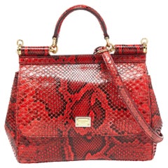 Dolce und Gabbana Rot/Schwarze Python Medium Miss Sicily Top Handle Bag