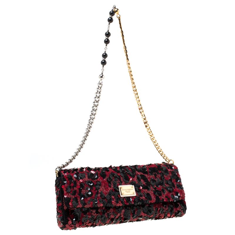 Women's Dolce and Gabbana Red/Black Sequin Miss Charles Shoulder Bag