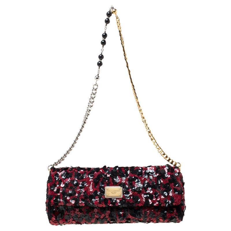 Dolce and Gabbana Red/Black Sequin Miss Charles Shoulder Bag