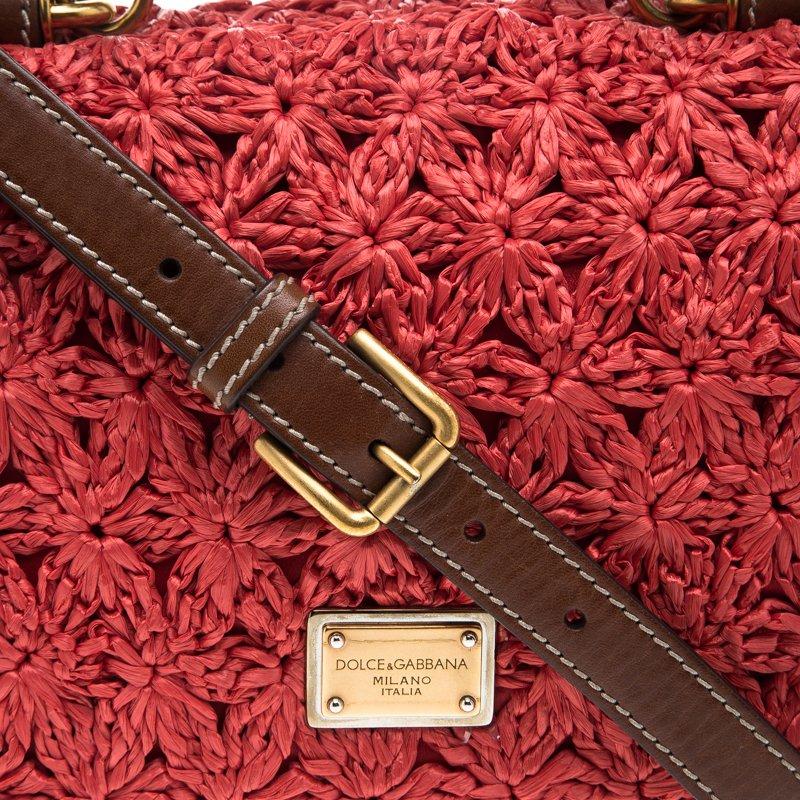 Dolce and Gabbana Red Crochet Raffia Miss Sicily Shoulder Bag 1