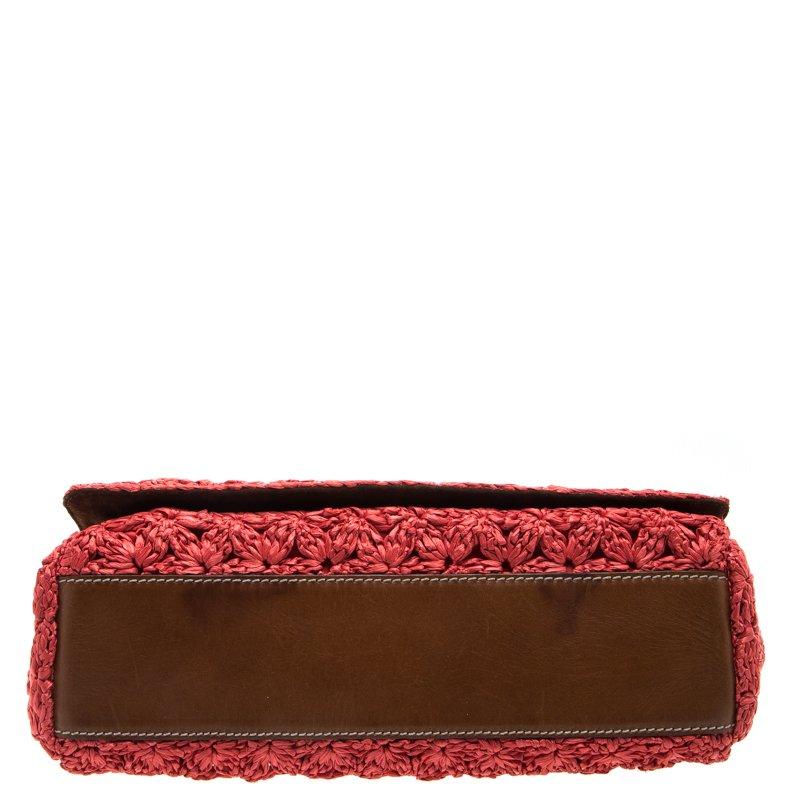 Dolce and Gabbana Red Crochet Raffia Miss Sicily Shoulder Bag 2