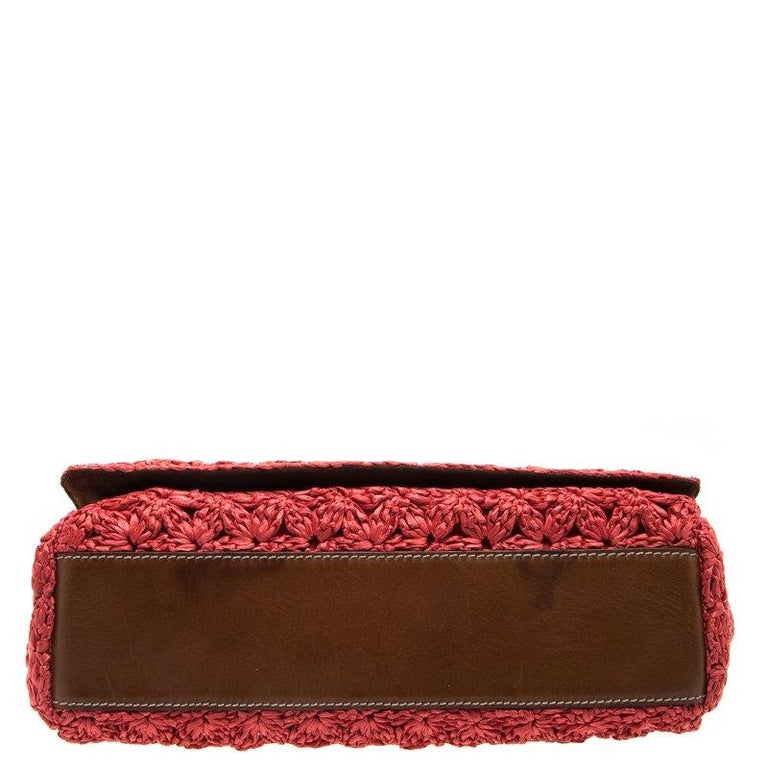 Dolce and Gabbana Red Crochet Raffia Miss Sicily Shoulder Bag For Sale ...