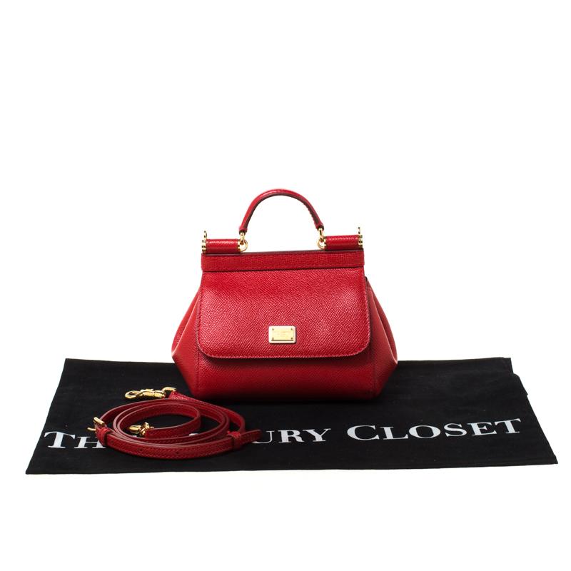 Dolce And Gabbana Red Dauphine Leather Mini Miss Sicily Crossbody Bag 7