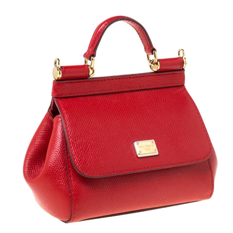 Women's Dolce And Gabbana Red Dauphine Leather Mini Miss Sicily Crossbody Bag