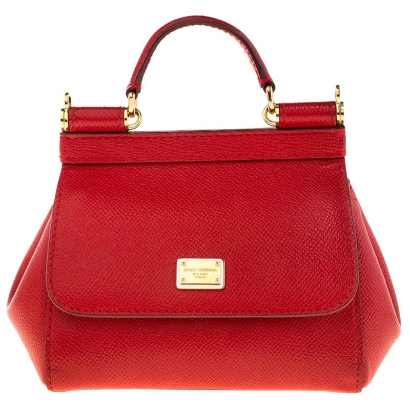 Dolce And Gabbana Red Dauphine Leather Mini Miss Sicily Crossbody Bag