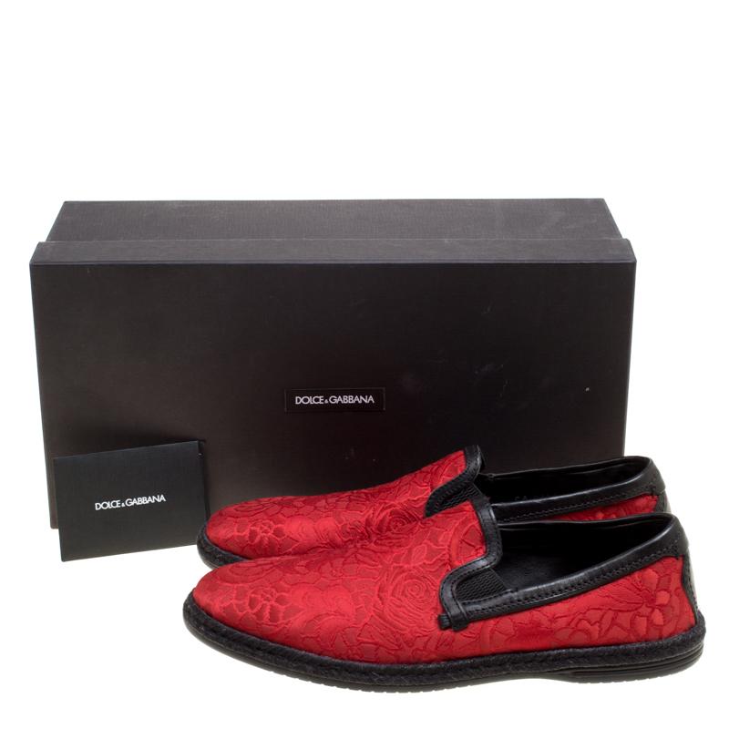 Dolce and Gabbana Red Floral Jacquard Fabric Espadrille Loafers Size 40 4