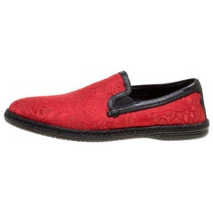 Dolce and Gabbana Red Floral Jacquard Fabric Espadrille Loafers Size 40