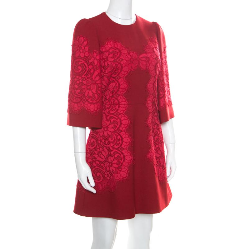 dolce&gabbana lace floral applique fit-&-flare dress