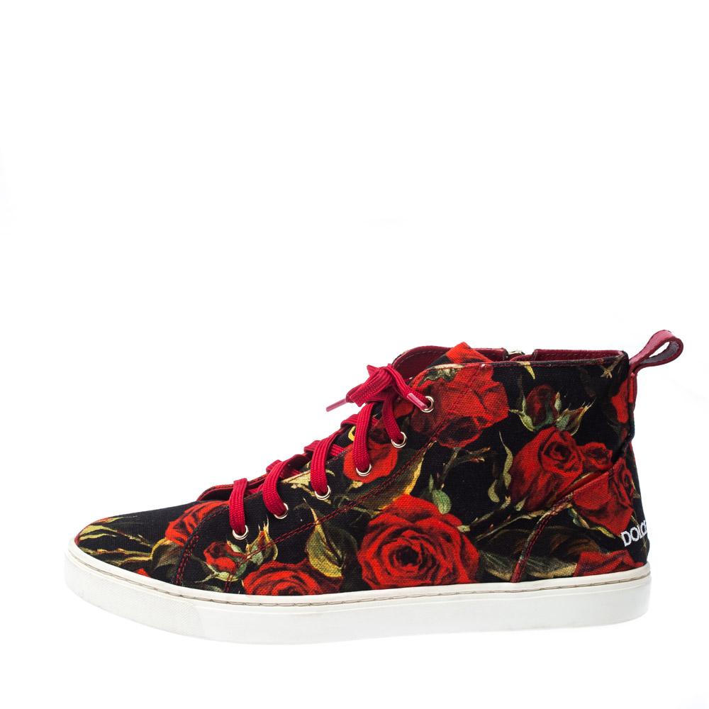 Women's Dolce and Gabbana Red Floral Print Canvas High Top Sneakers Size 40