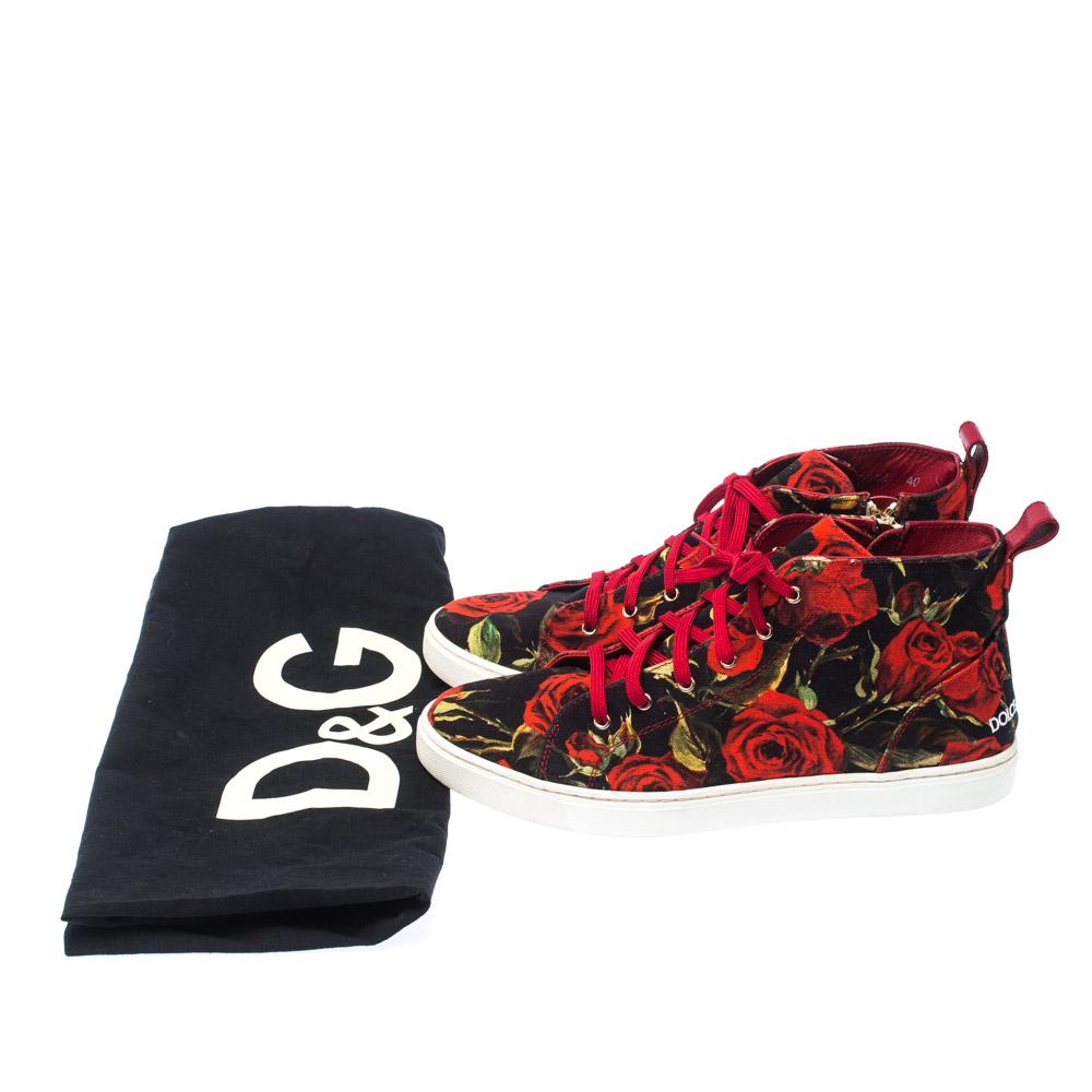 Dolce and Gabbana Red Floral Print Canvas High Top Sneakers Size 40 1