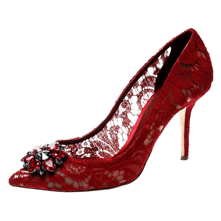 red lace pumps