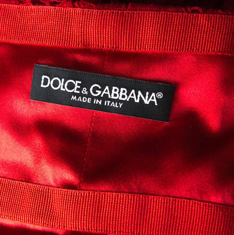 Women's Dolce and Gabbana Red Lace Ruffled Skirt S