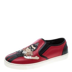 Dolce and Gabbana Red Leather Applique Detail Slip On Sneakers Size 38.5
