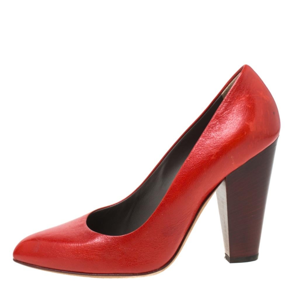 Women's Dolce and Gabbana Red Leather Block Heel Pumps Size 38