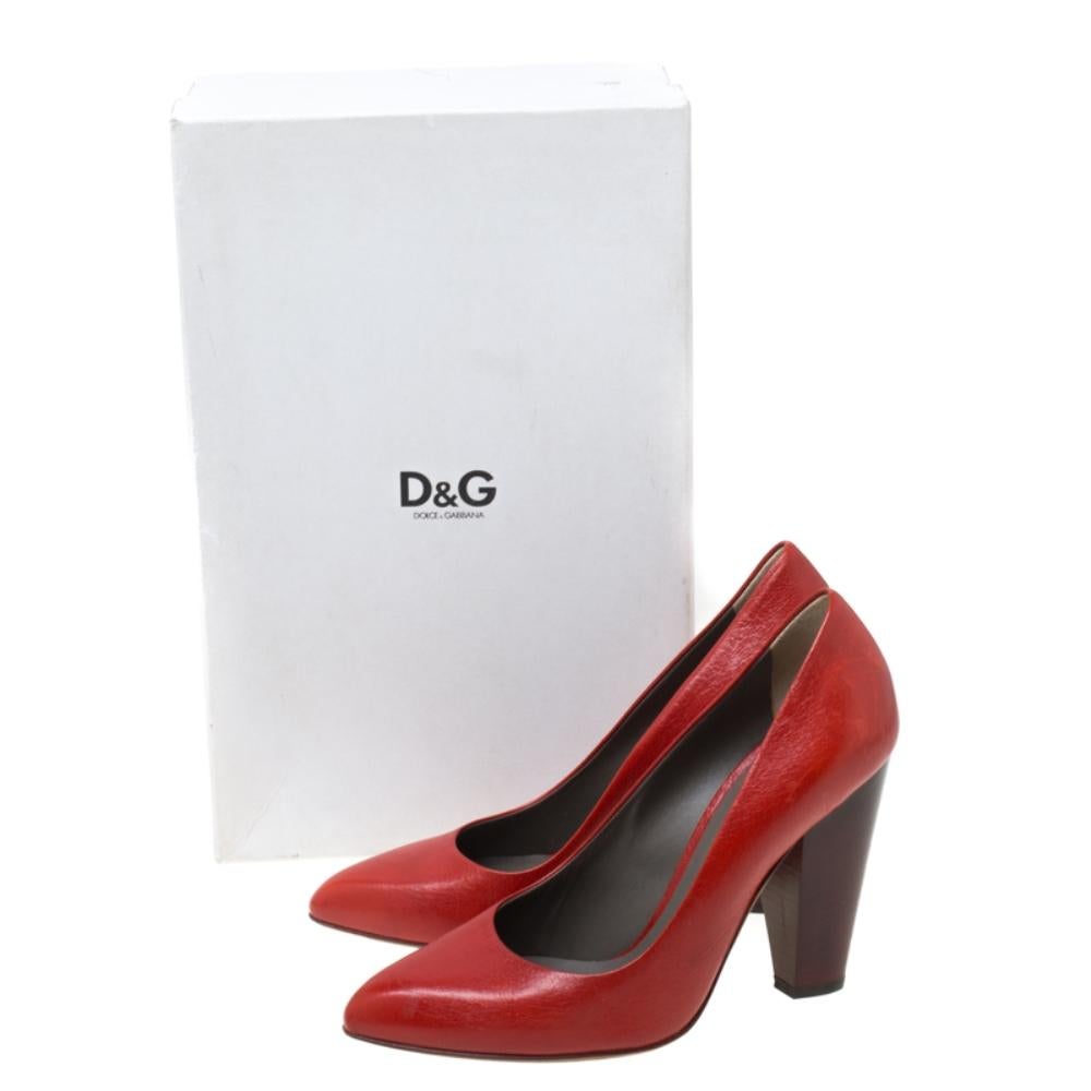 Dolce and Gabbana Red Leather Block Heel Pumps Size 38 3