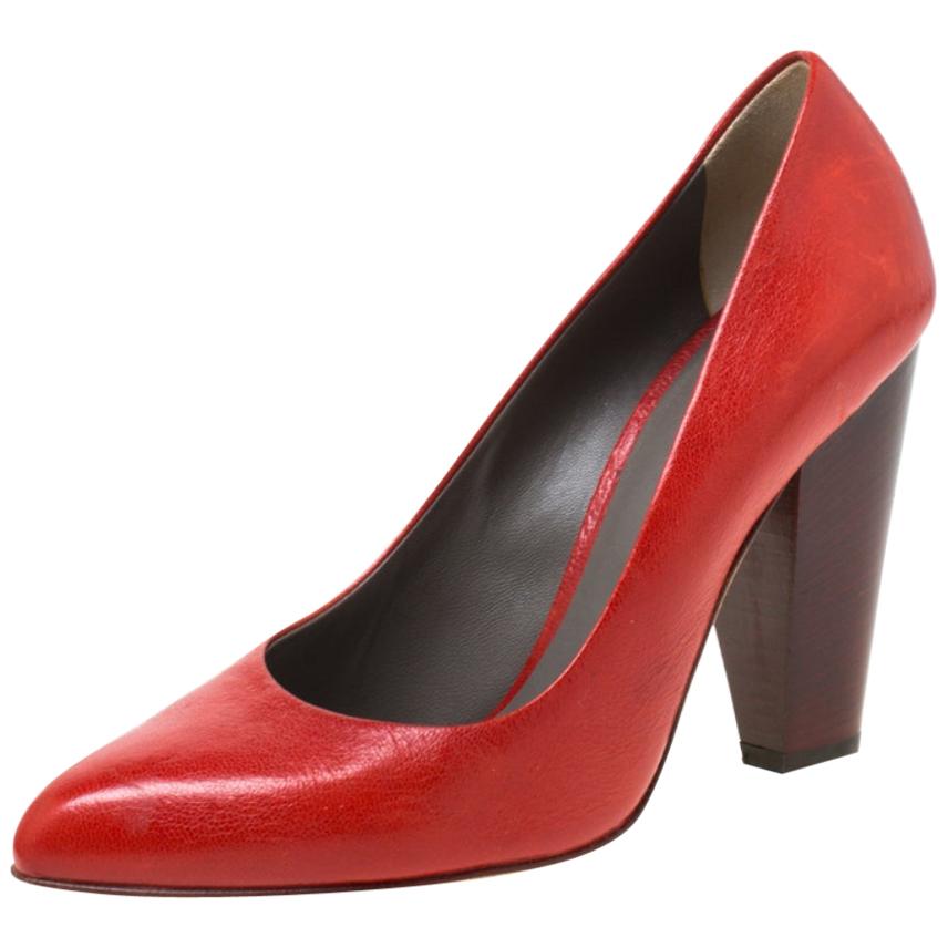 Dolce and Gabbana Red Leather Block Heel Pumps Size 38