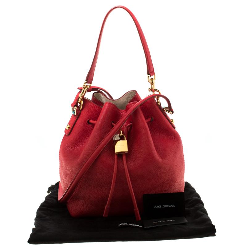 Dolce and Gabbana Red Leather Claudia Drawstring Bucket Bag 7