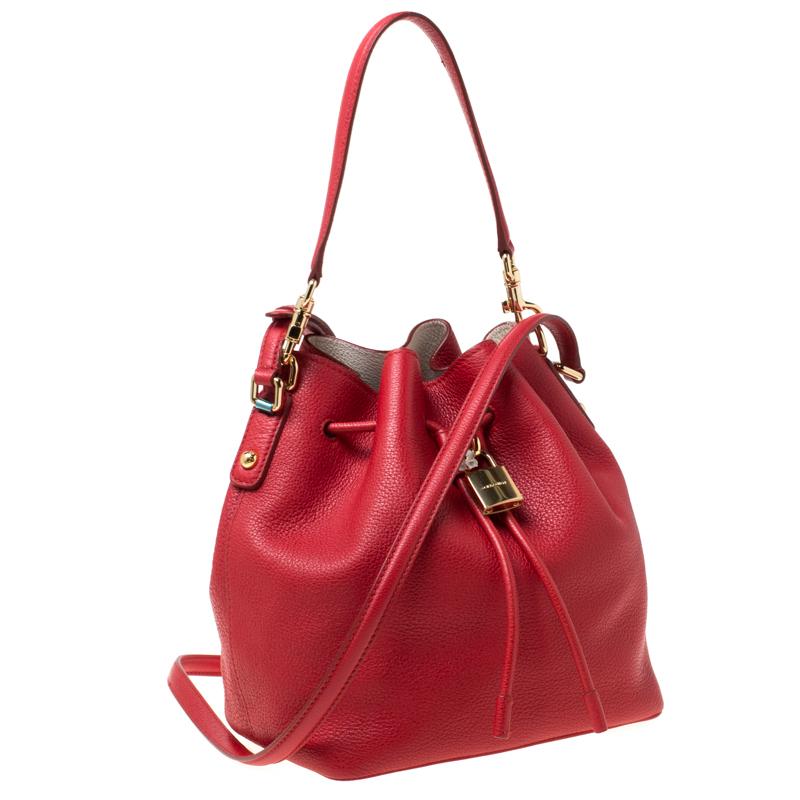 Dolce and Gabbana Red Leather Claudia Drawstring Bucket Bag 3