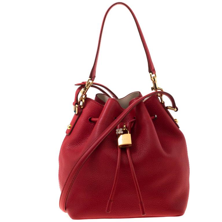 Dolce and Gabbana Red Leather Claudia Drawstring Bucket Bag