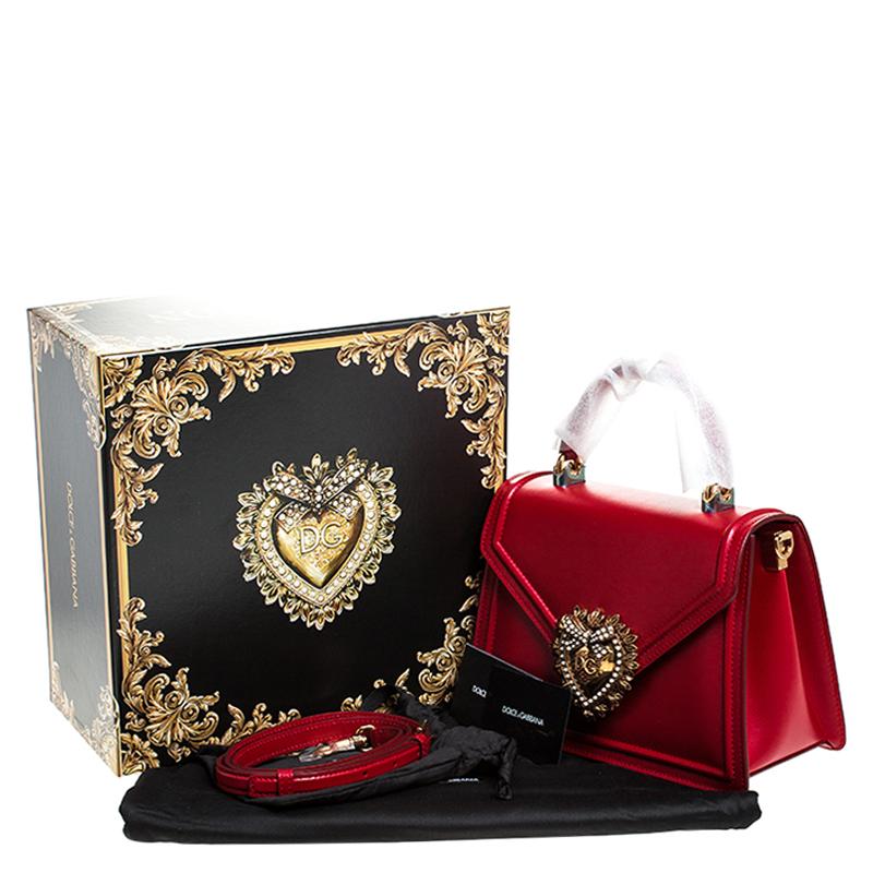 Dolce and Gabbana Red Leather Devotion Top Handle Bag 3