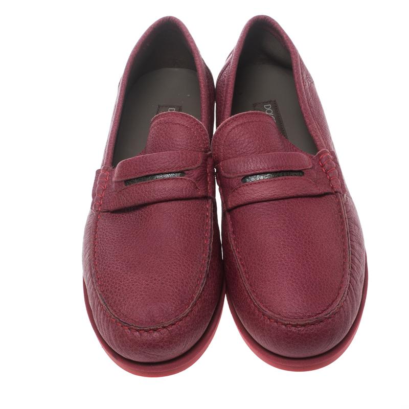 Brown Dolce and Gabbana Red Leather Genova Loafers Size 43