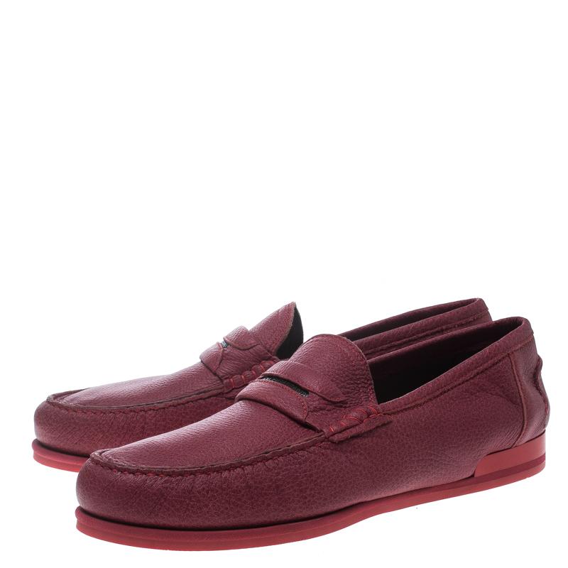 Men's Dolce and Gabbana Red Leather Genova Loafers Size 43