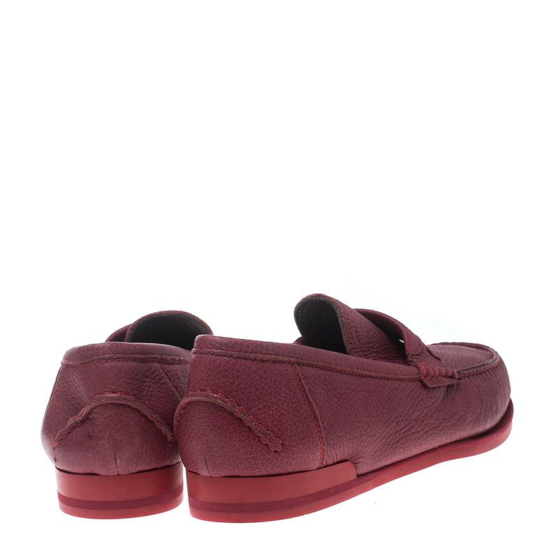 Dolce and Gabbana Red Leather Genova Loafers Size 43 1