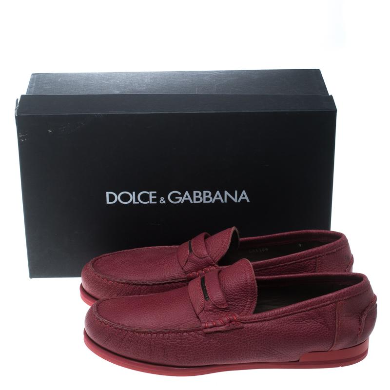 Dolce and Gabbana Red Leather Genova Loafers Size 43 3