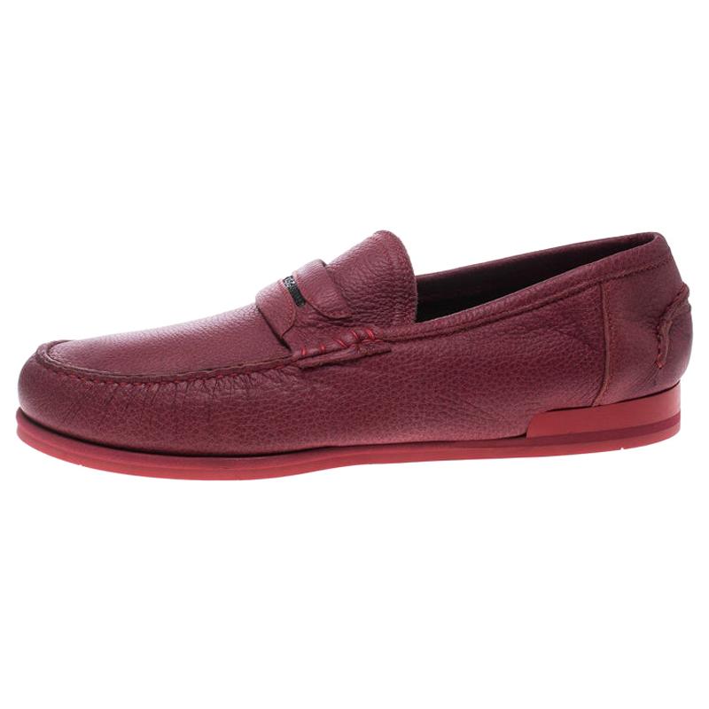 Dolce and Gabbana Red Leather Genova Loafers Size 43