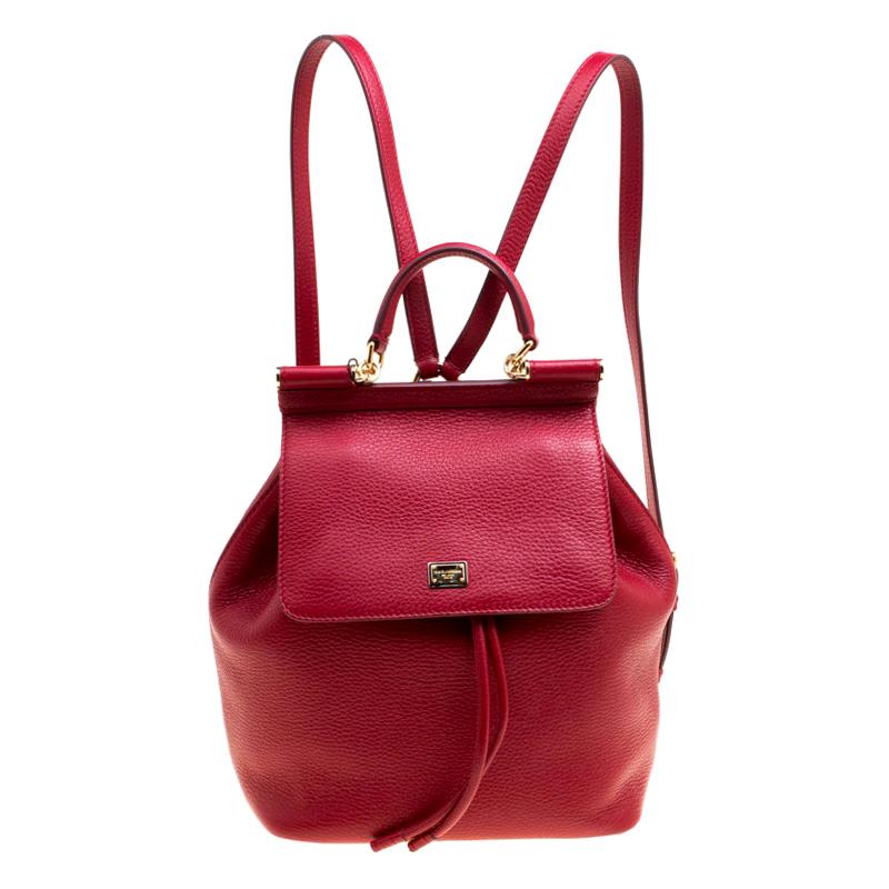 Dolce and Gabbana Red Leather Sicily Backpack For Sale at 1stDibs