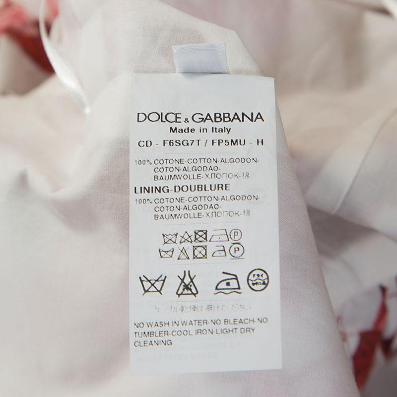 Dolce and Gabbana Red Majolica Printed Cotton Pleated Midi Dress S In Good Condition In Dubai, Al Qouz 2