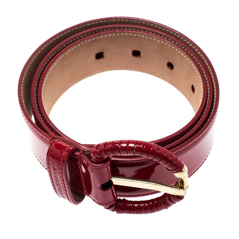 Brown Dolce and Gabbana Red Patent Leather Belt 90CM