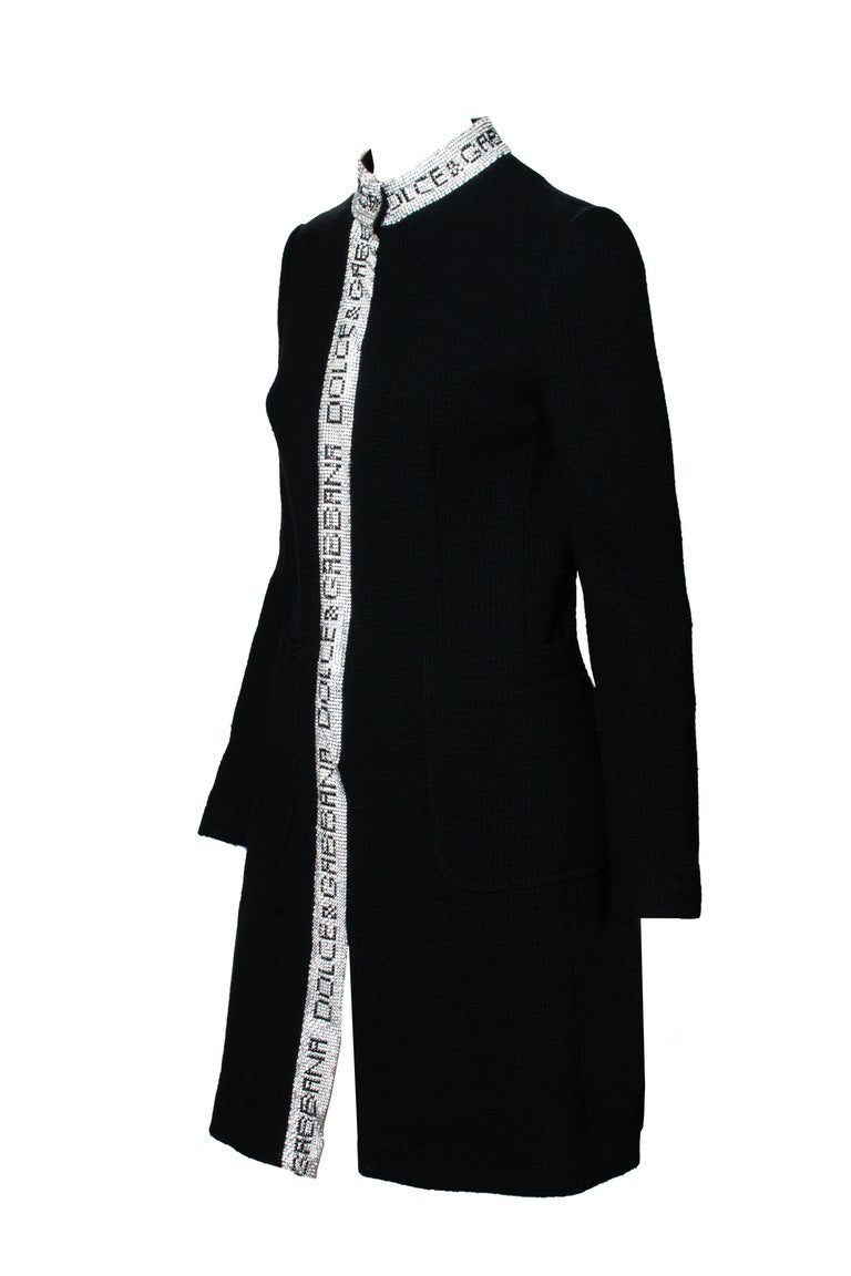 Dolce and Gabbana Rhinestone Mesh Logo Collared Tweed Coat For Sale at ...