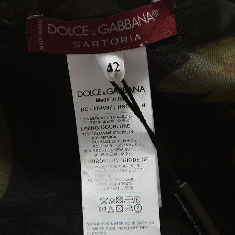 Dolce and Gabbana Sartoria Black Sunflower Printed Silk Embellished Dress M In New Condition In Dubai, Al Qouz 2