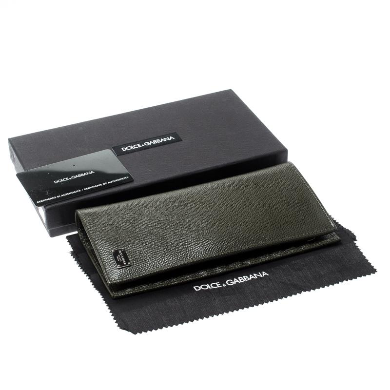 Dolce and Gabbana Seaweed Green Leather Bifold Long Wallet 3