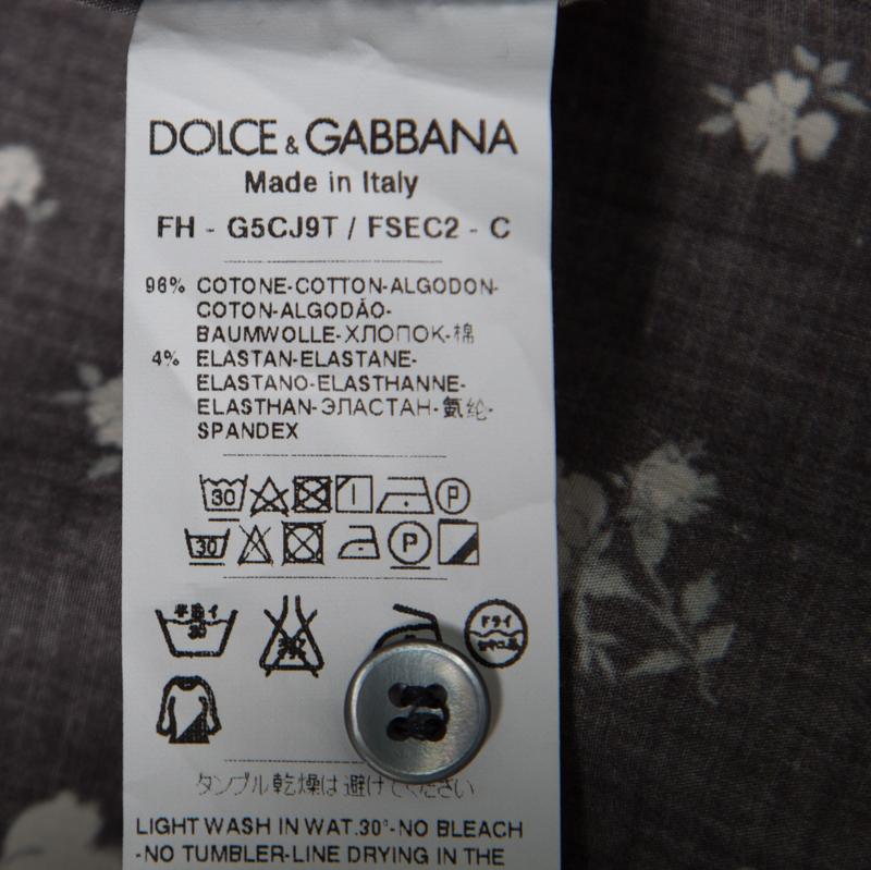Dolce and Gabbana Sicilia Black Floral Printed Cotton Long Sleeve Shirt XL 1