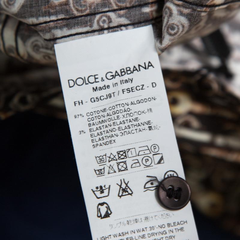 Dolce and Gabbana Sicilia Brown Key Printed Cotton Long Sleeve Button Front Shir In Good Condition In Dubai, Al Qouz 2