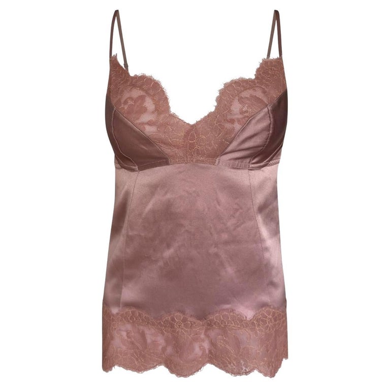 Dolce and Gabbana silk cami top with lace details For Sale at 1stDibs