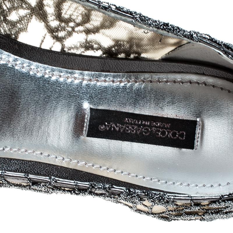 Dolce and Gabbana Silver  Crystal Embellished Pointed Toe Ballet Flats Size 38.5 2
