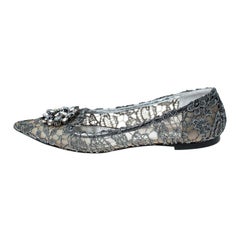 Dolce and Gabbana Silver  Crystal Embellished Pointed Toe Ballet Flats Size 38.5