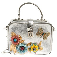 Dolce and Gabbana Silver Embellished Leather Limited Edition Top Handle Bag