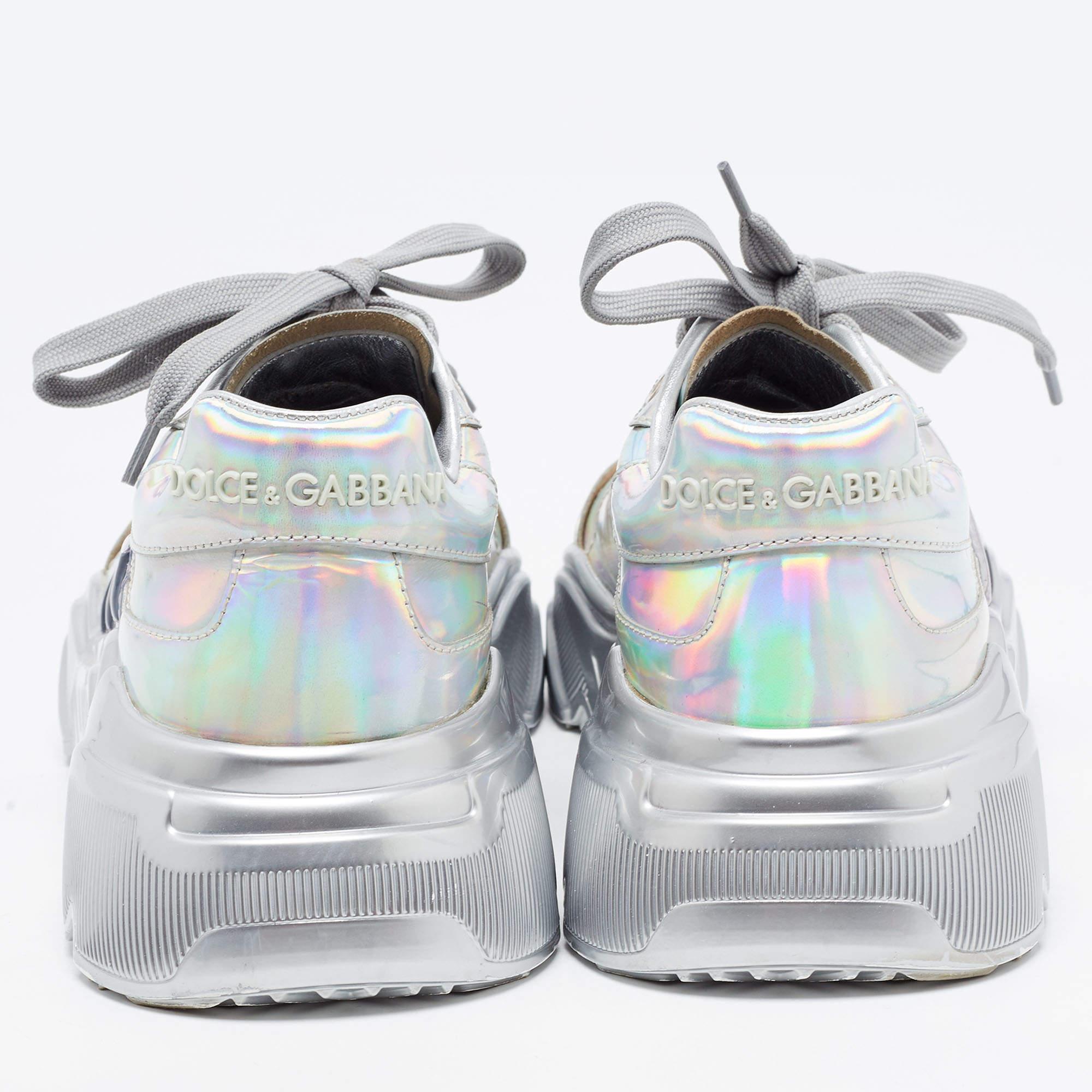 Dolce and Gabbana Silver Iridescent Leather Daymaster Sneakers Size 37 2