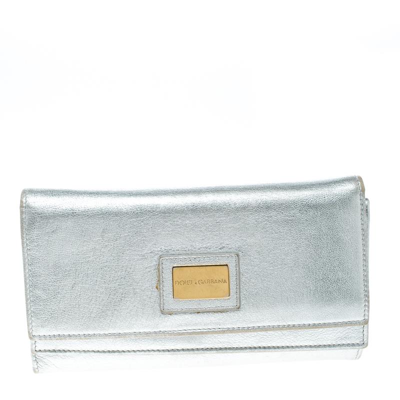 Dolce and Gabbana Silver Leather Continental Wallet
