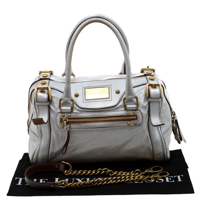 Dolce and Gabbana Silver Leather Miss Easy Way Boston Bag 6