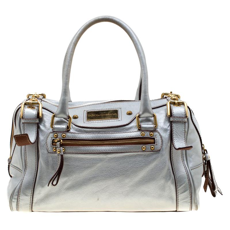 Dolce and Gabbana Silver Leather Miss Easy Way Boston Bag