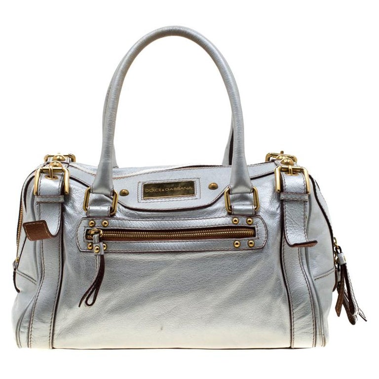 Dolce and Gabbana Silver Leather Miss Easy Way Boston Bag For Sale at ...