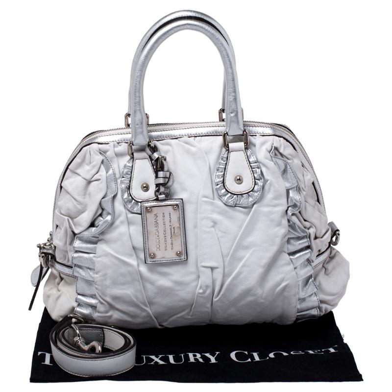 Dolce and Gabbana Silver Leather Miss Rouche Distressed Satchel 6