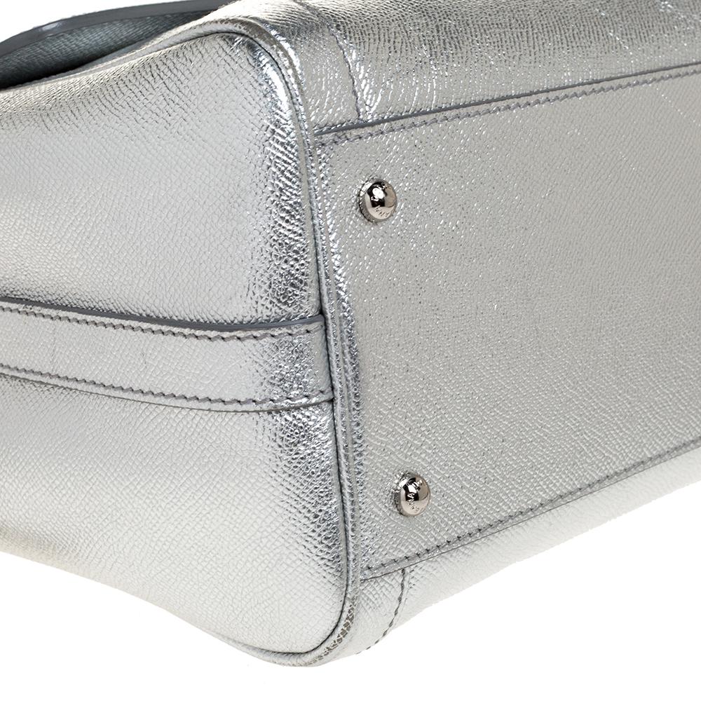 Dolce and Gabbana Silver Leather Small Miss Dolce Top Handle Bag 1